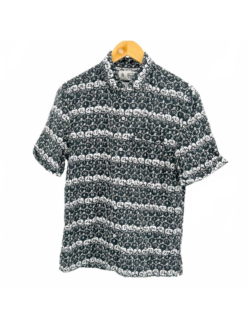 Original Penguin Black White Football Print Button Up Shirt